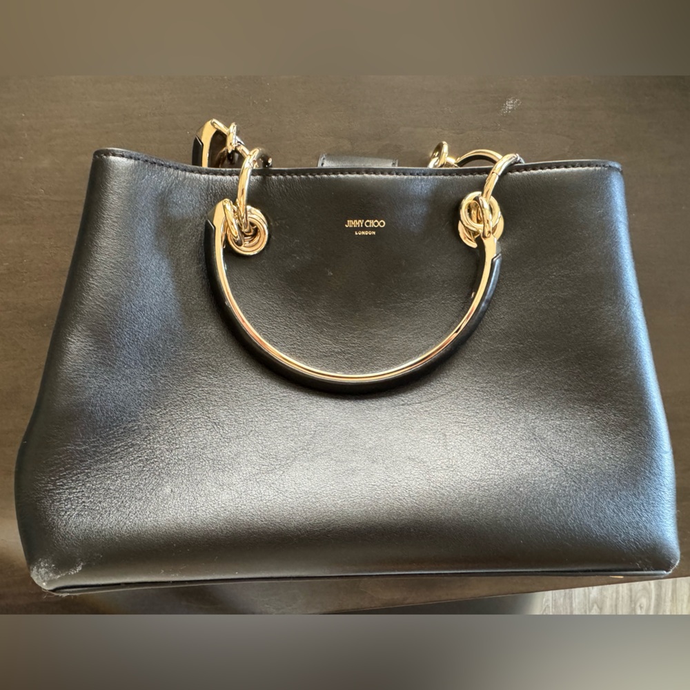 Jimmy Choo Black Satchel with Gold Accents - Picture 4 of 7